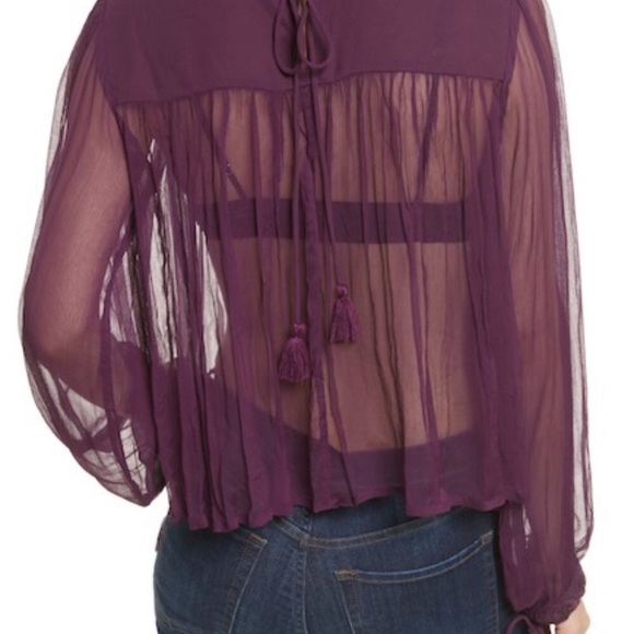 NWT Free People Sheer Dark Purple Boho Top - Picture 6 of 8